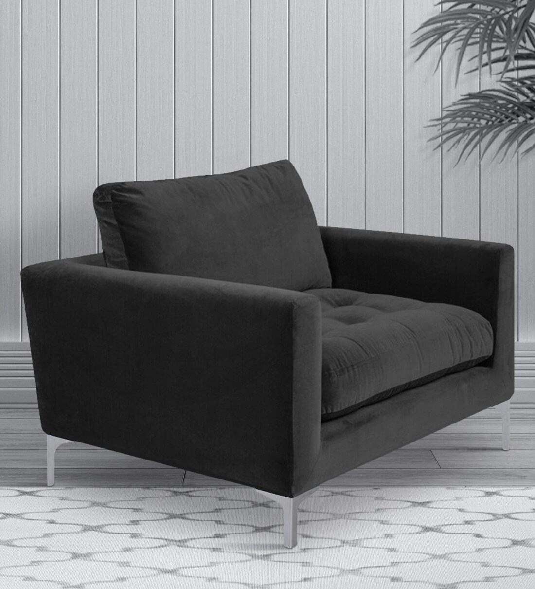Buy Extraordinary Fabric Lounge Chair in Dark Grey Colour at 41 OFF by