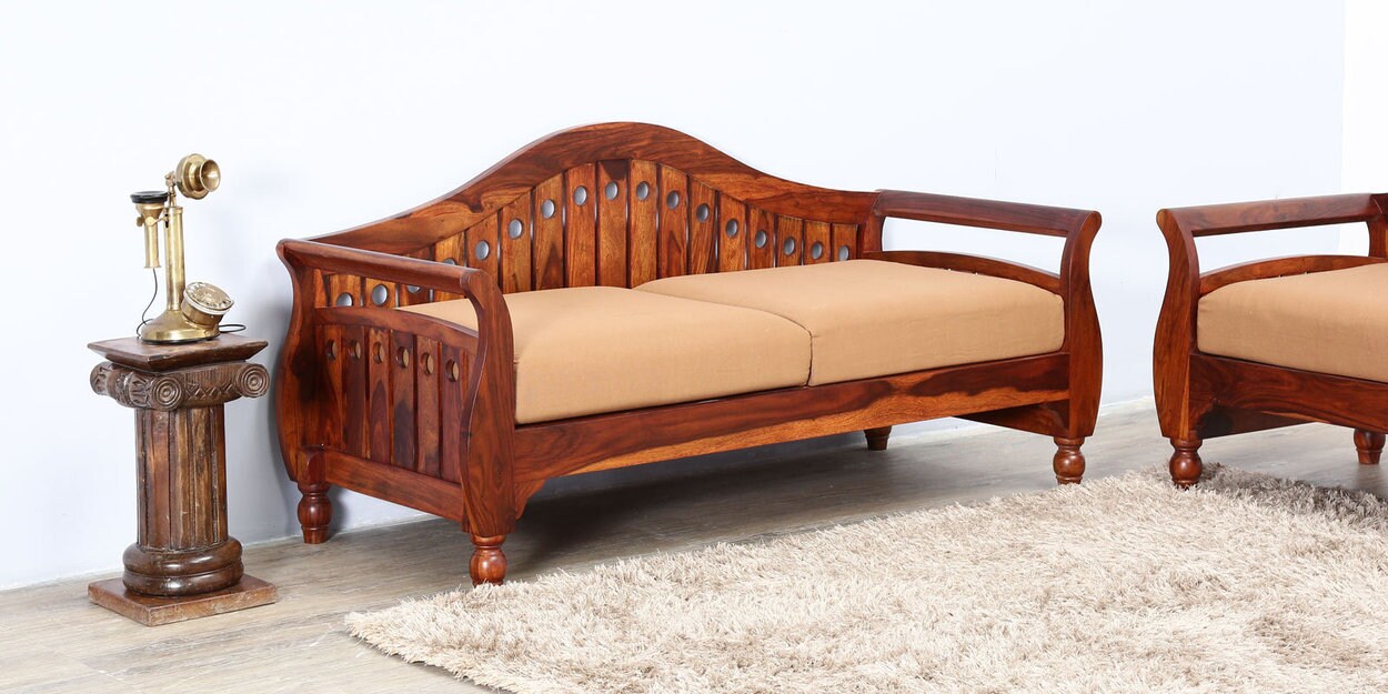 Buy Exeter Solid Wood 2 Seater Sofa in Honey Oak Finish Mudramark By