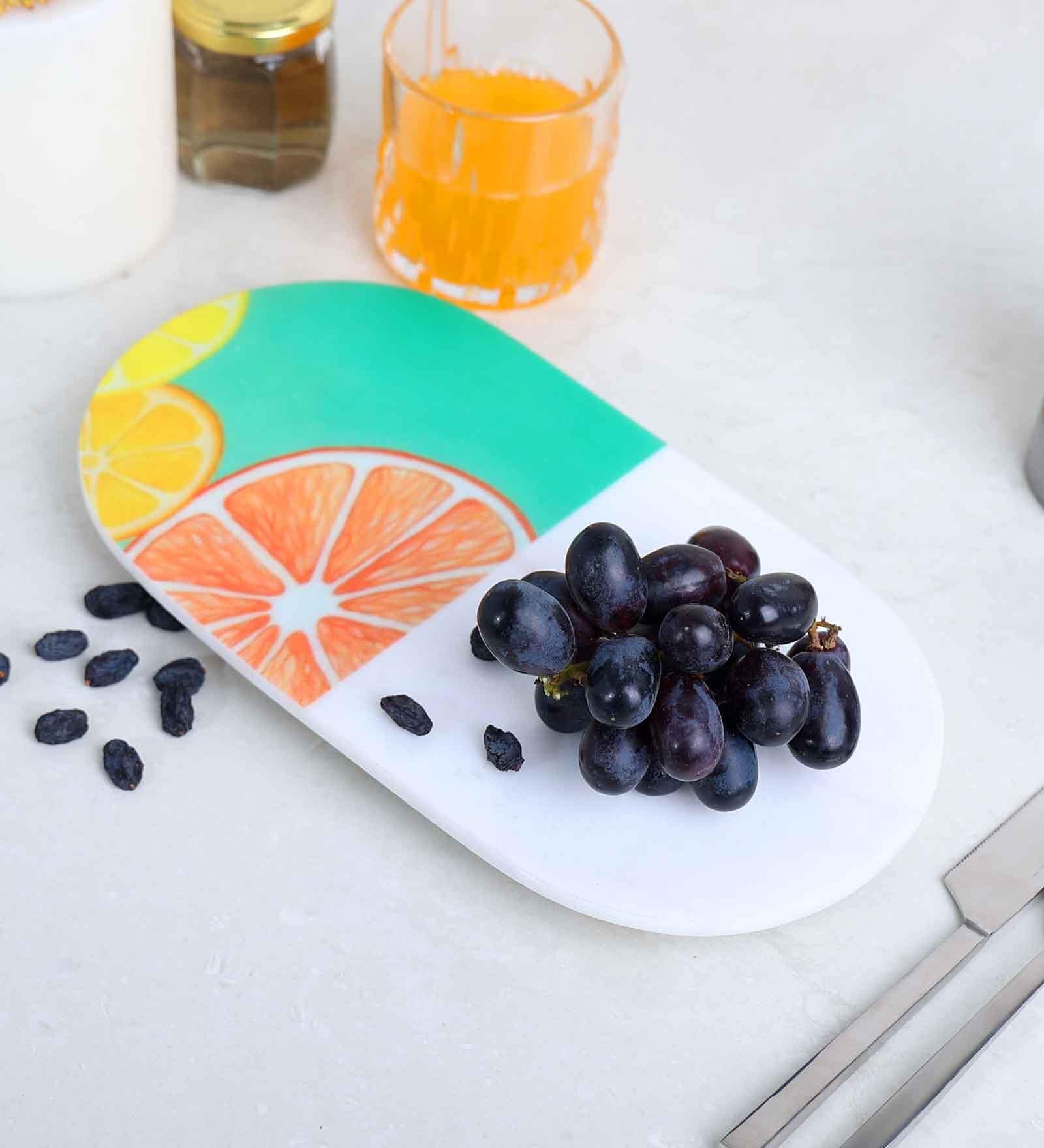 White & Green Oval Marble (14 x 6 Inches)Appetizer Platter