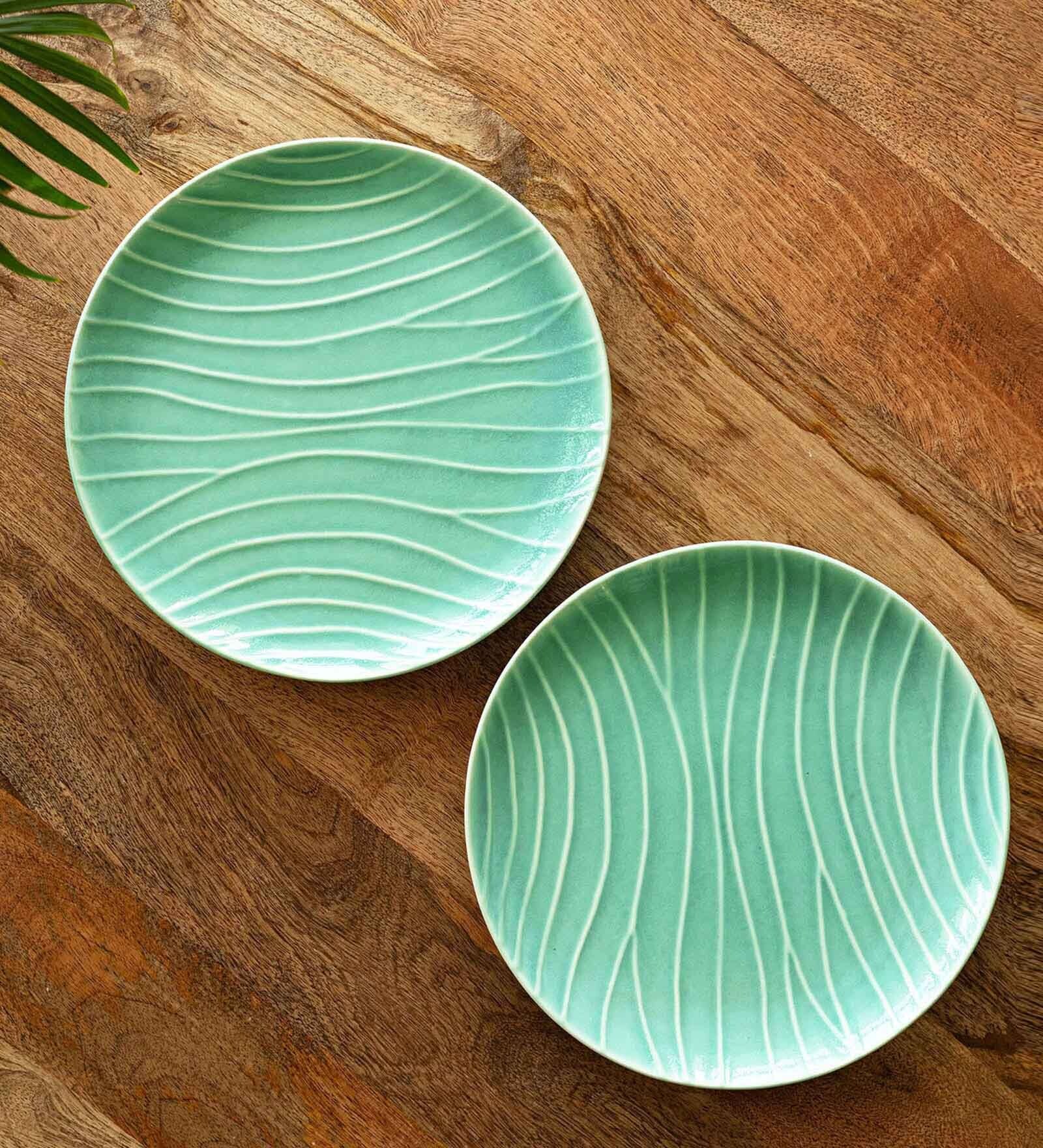 Caribbean Green Hand Glazed  Ceramic (Set of 2) Dinner Plates