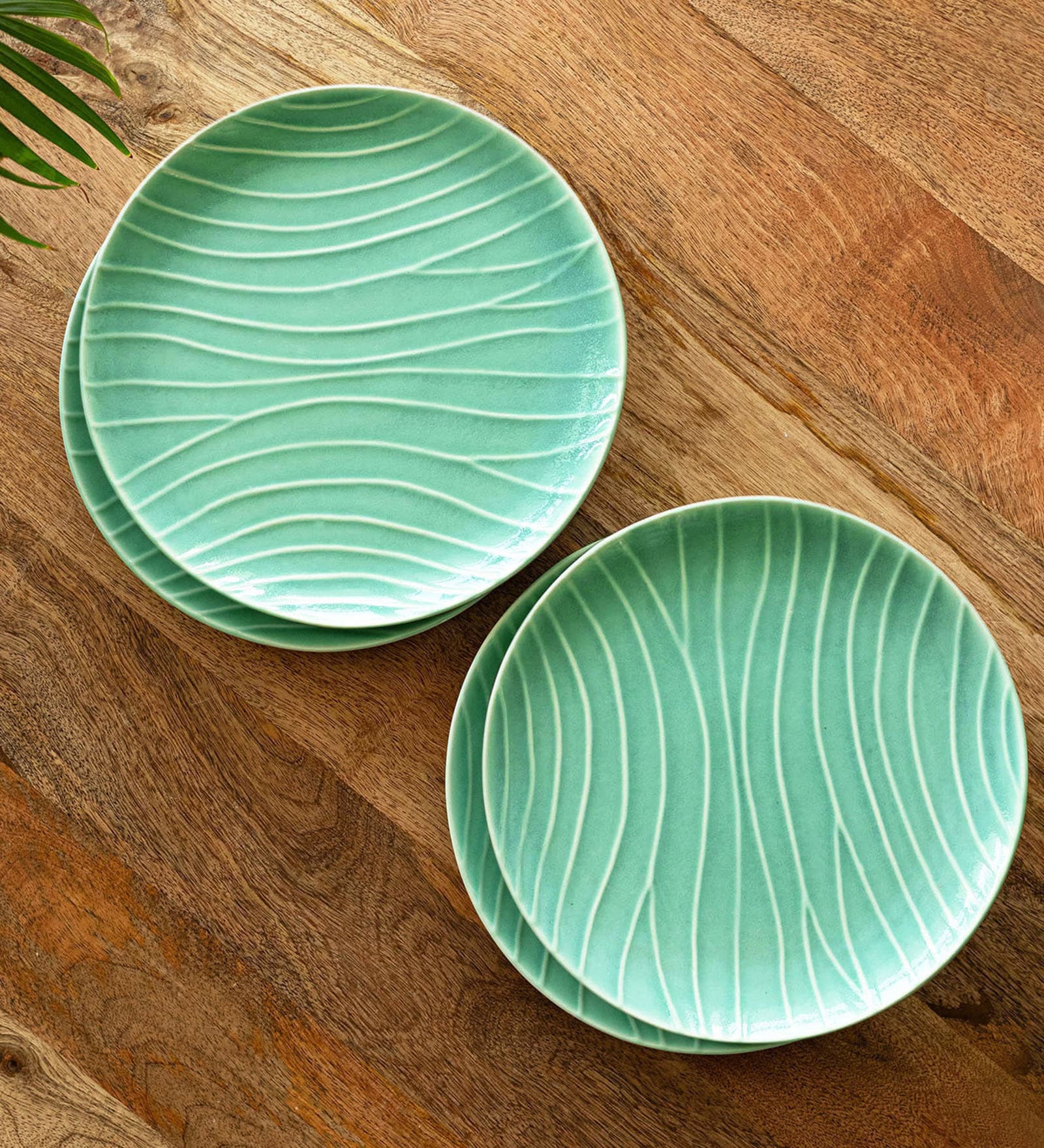Caribbean Green Hand Glazed  Ceramic (Set of 4) Dinner Plates