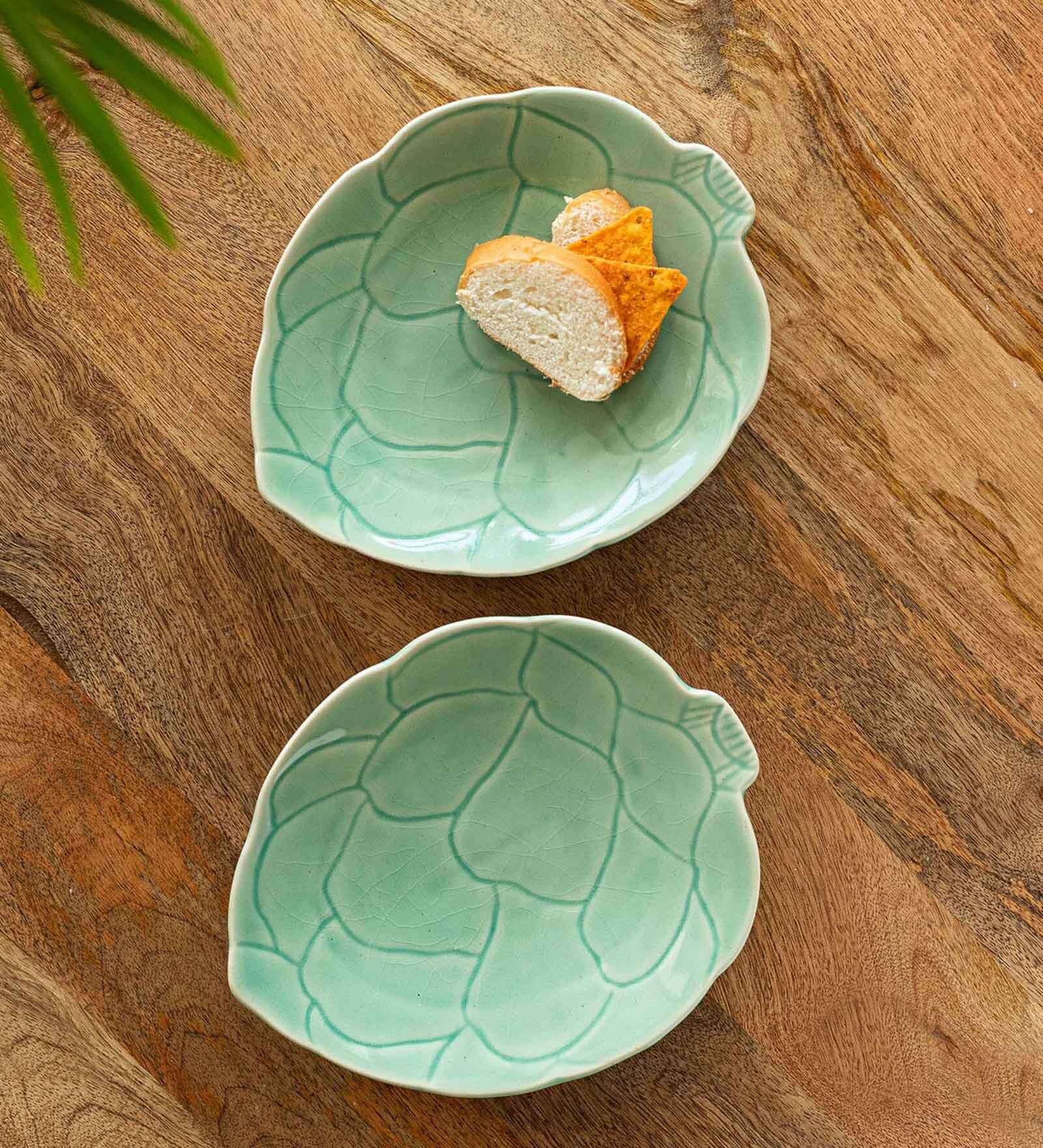 Buy Caribbean Green Hand Glazed Ceramic (set Of 2) Appetizer Platters 