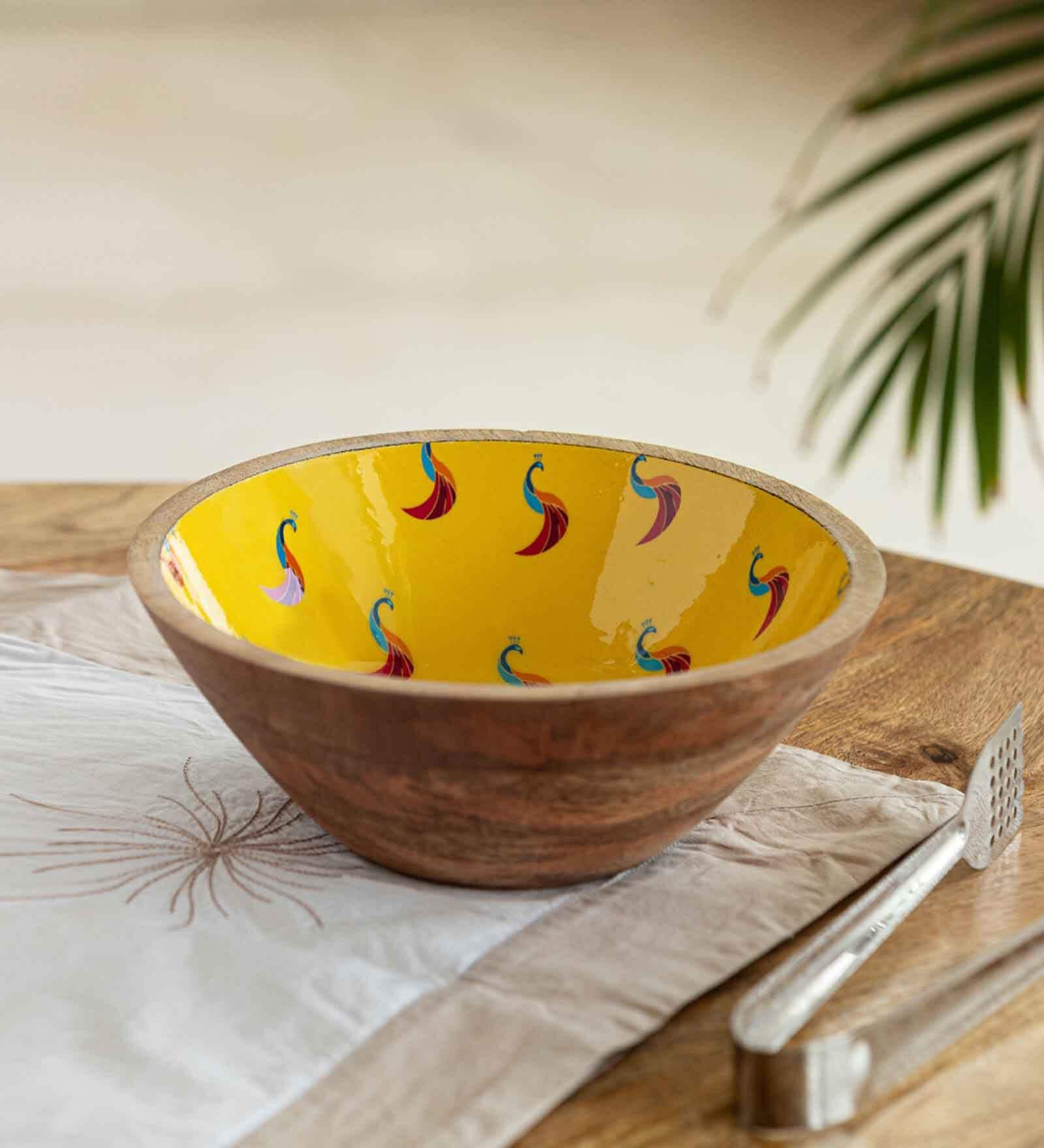 Yellow Mango Wood & Decal 700ml  Salad Bowl