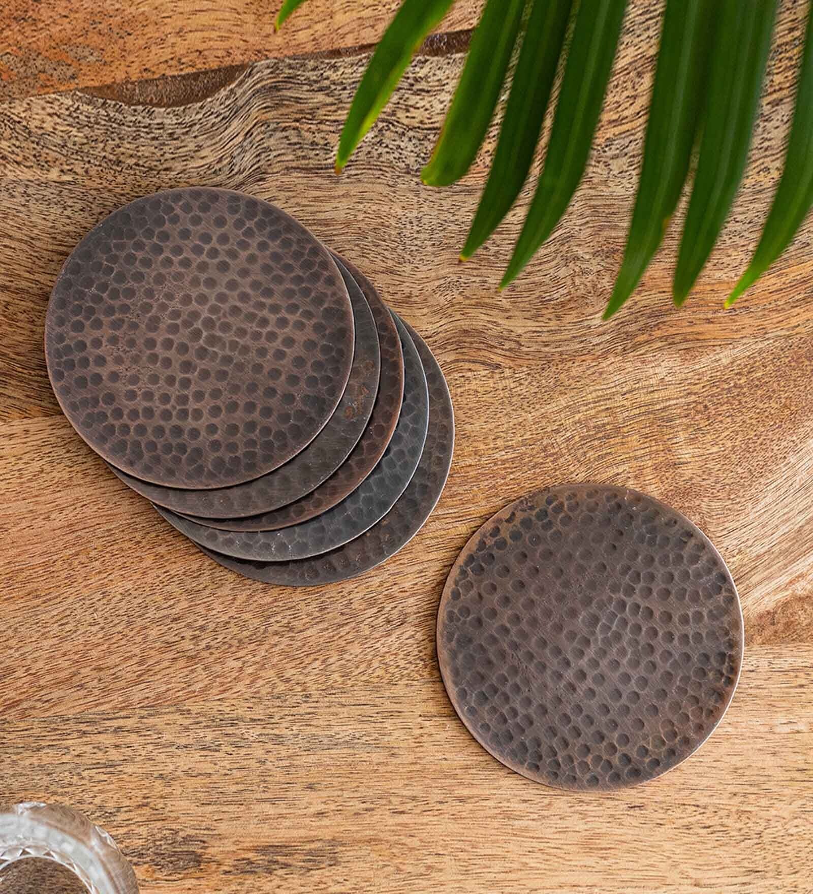 Antique Brown  Iron Vintage Hand-Hammered   (Set of 6) Coasters