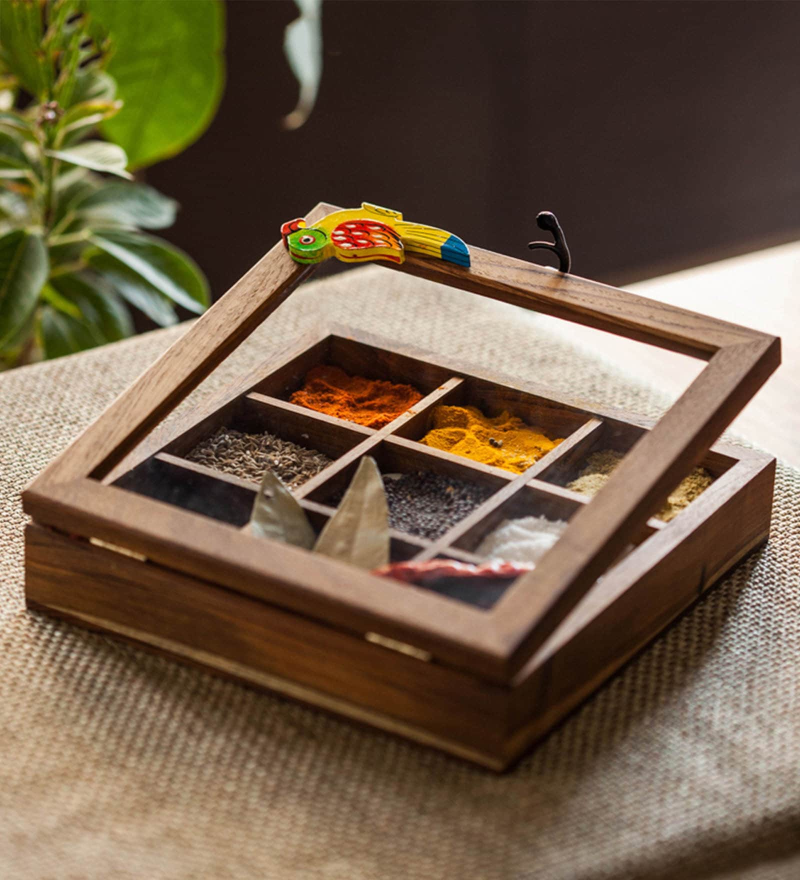 Buy Teak Wood Brown Spice Tray with 9 Compartments by ExclusiveLane ...