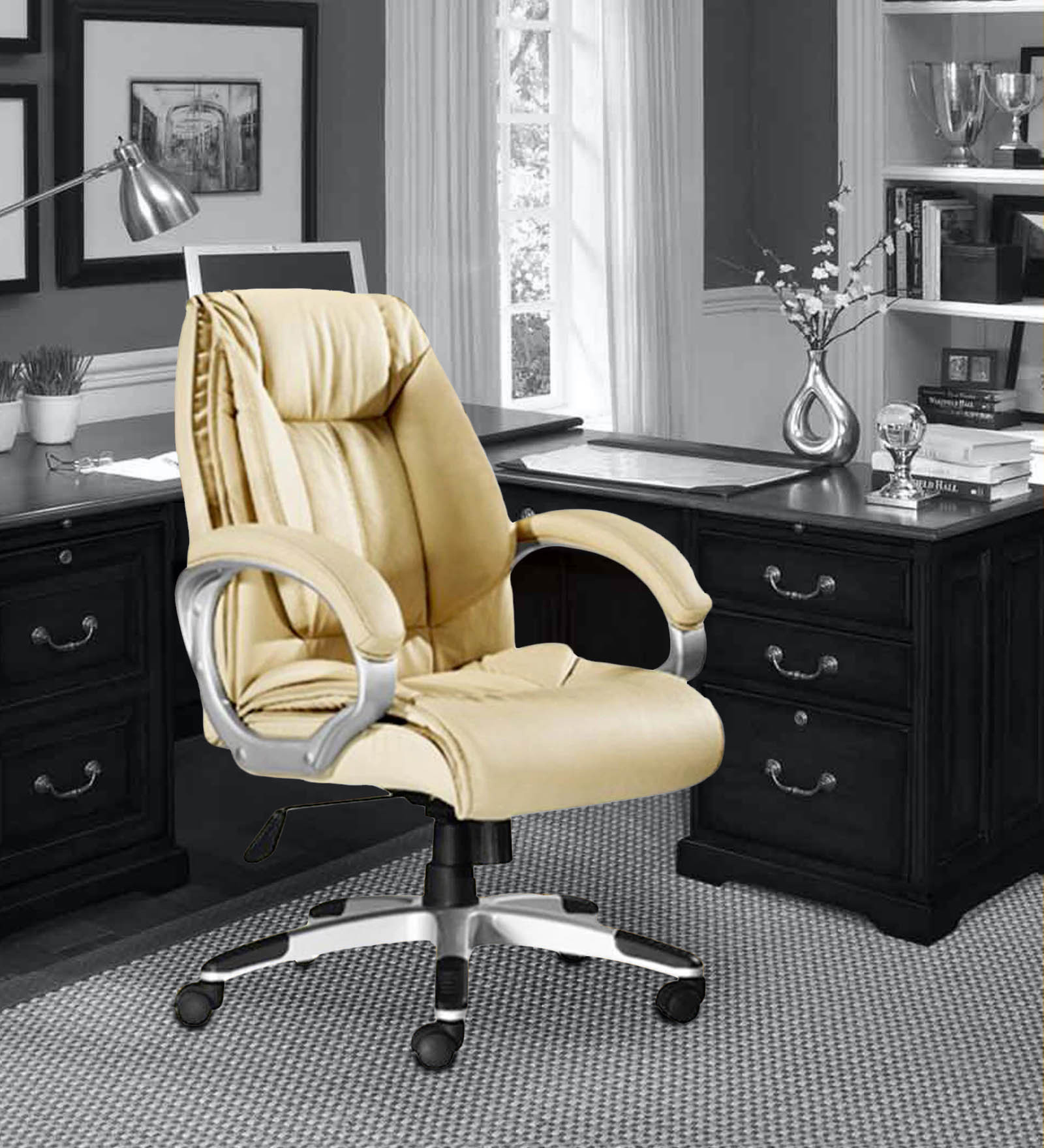 Soher Leatherette Executive Chair in Cream Colour