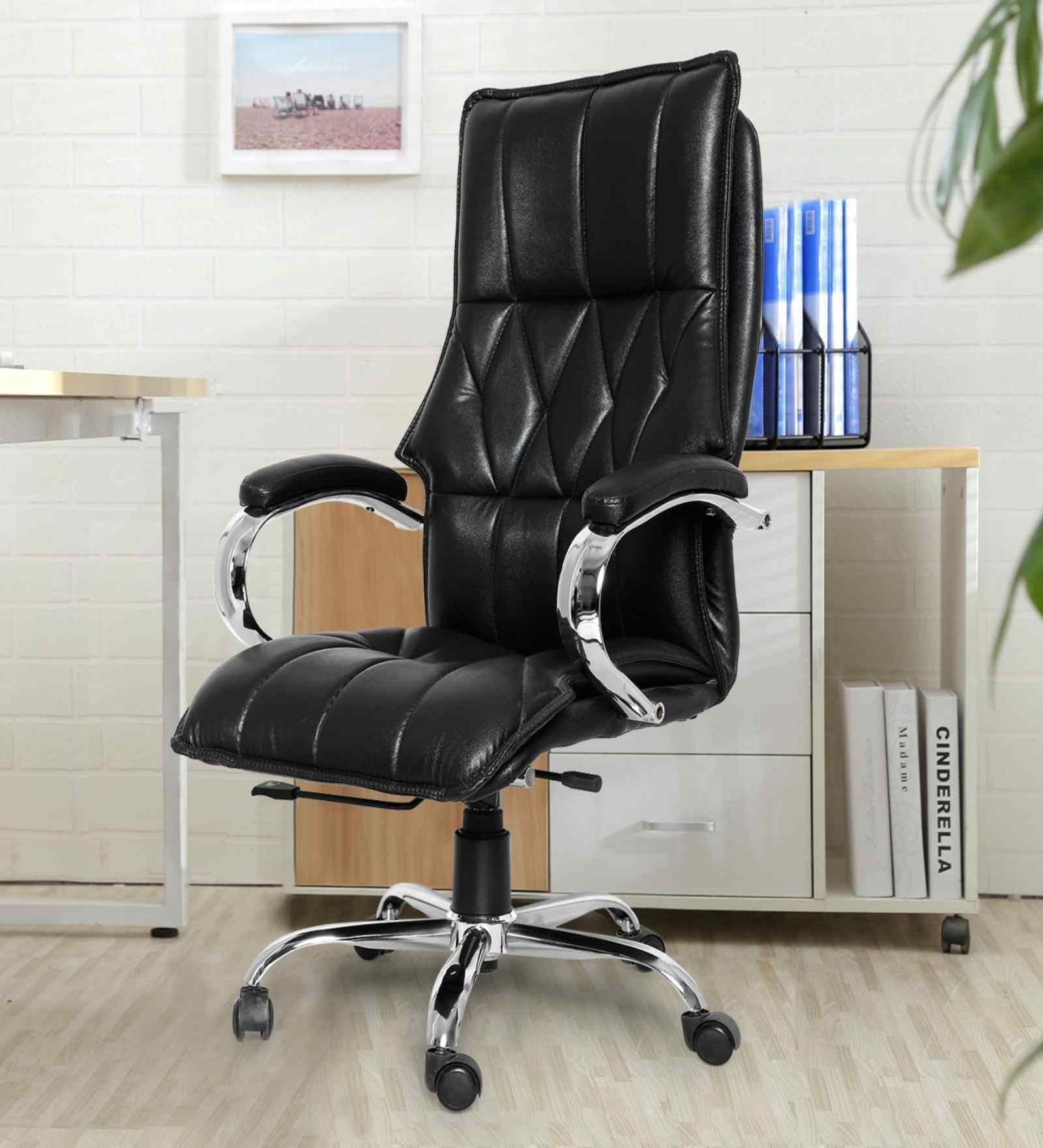 Executive Leatherette Office Chair In  Black Colour With Matte Finish