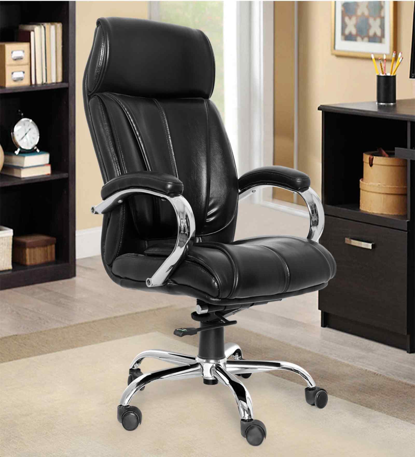 Executive Leatherette Office Chair In Asphalt Black Colour