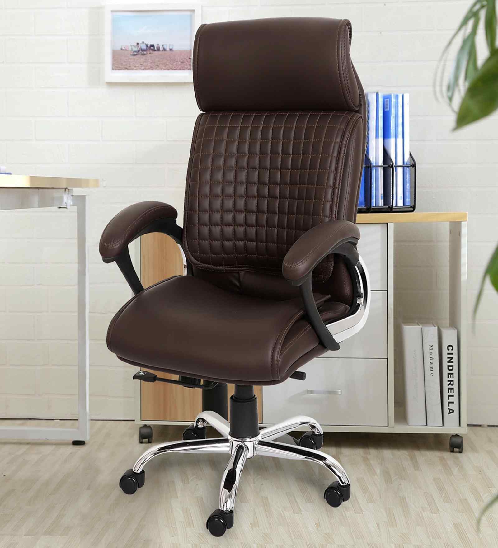 Executive Leatherette Office Chair In Asphalt Brown Colour