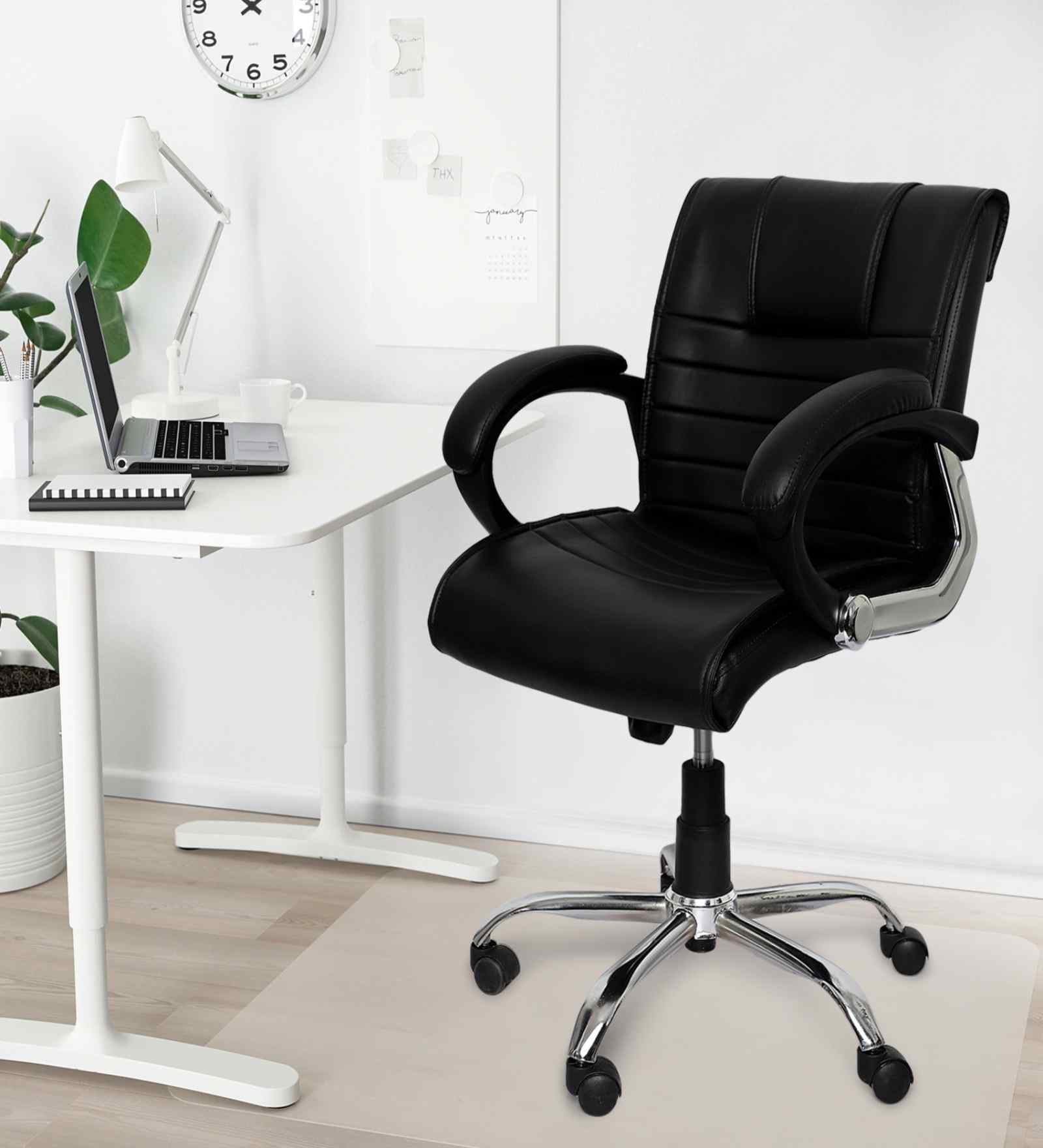 Executive Leatherette Office Chair In Black Colour With Armrest Support