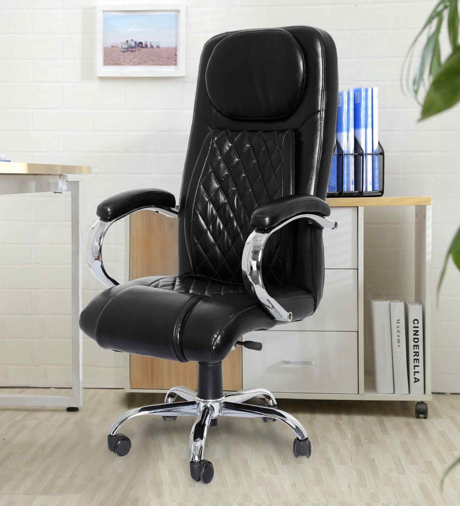Executive Leatherette Office Chair In Charcoal  Black Colour