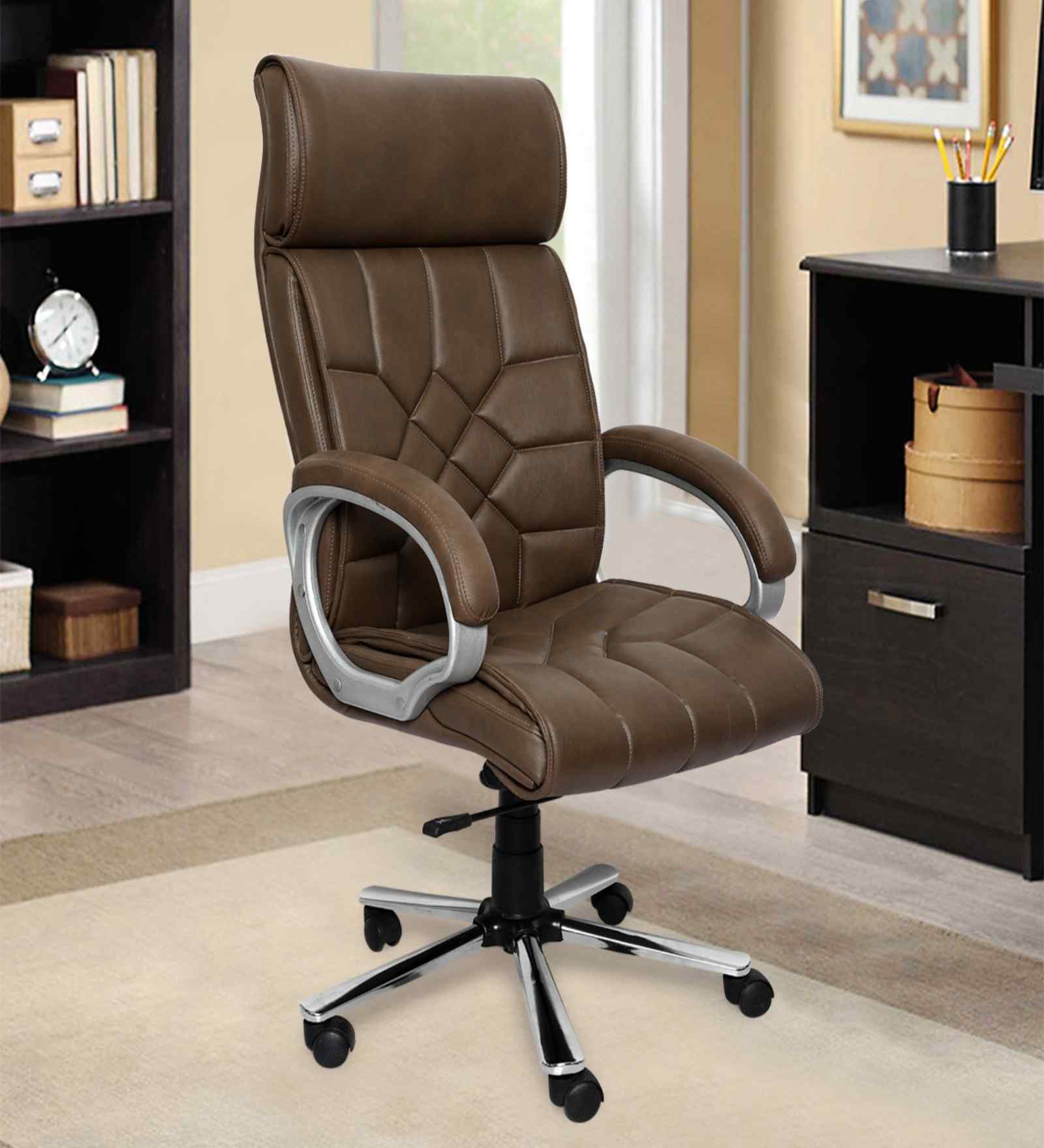 Executive Leatherette Office Chair In Chestnut Brown Colour