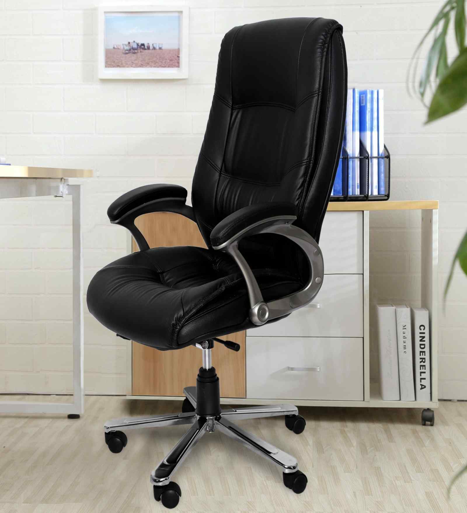 Executive Leatherette Office Chair In Obsidian Black Colour