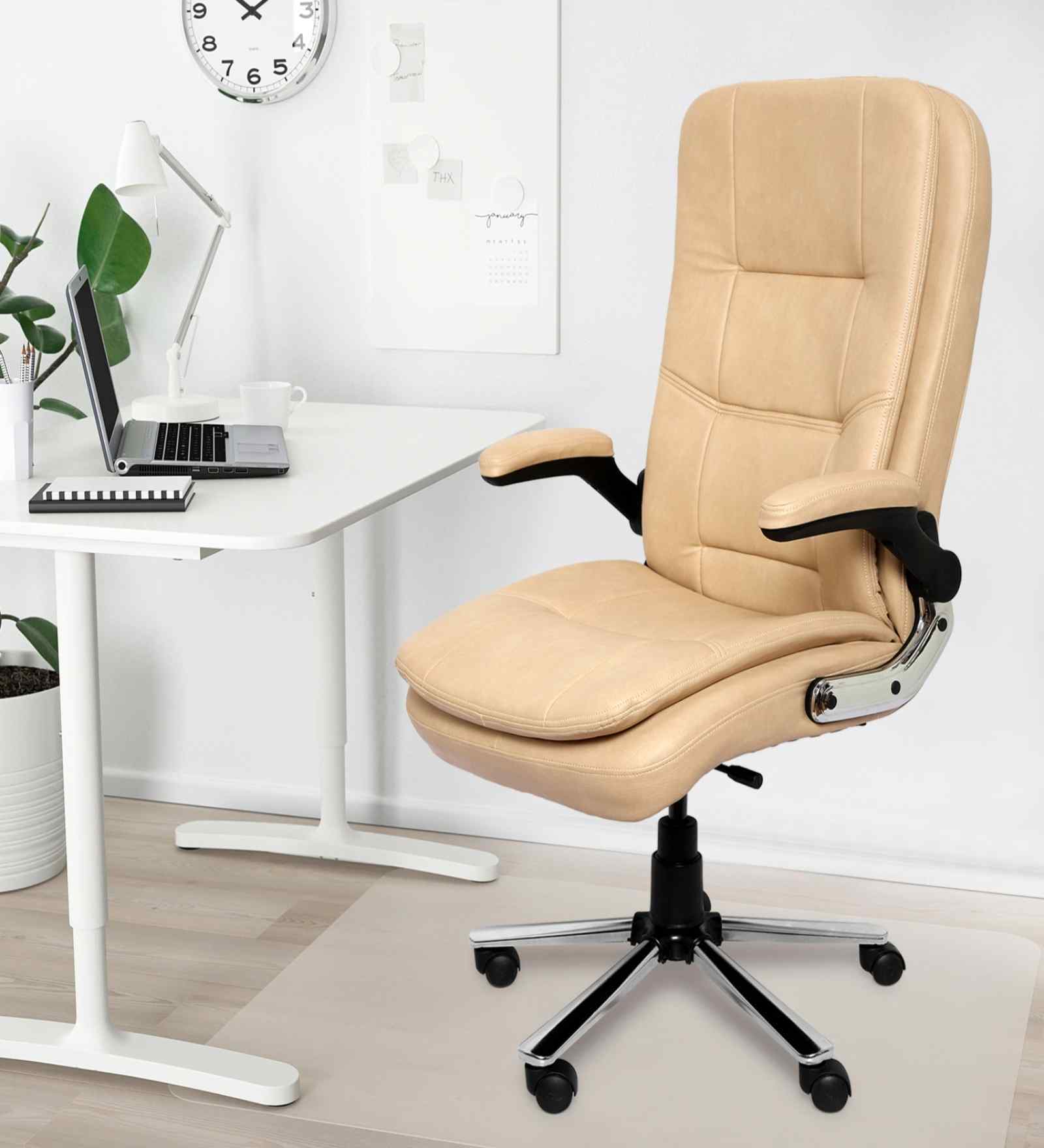 Executive Leatherette Office Chair In Sand Beige Colour