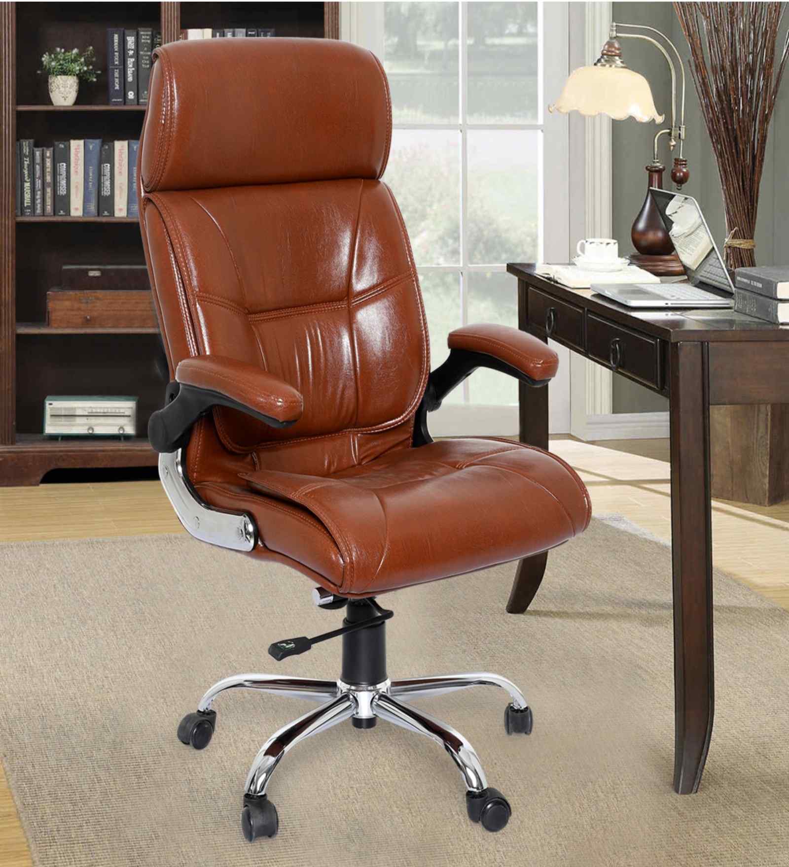 Executive Leatherette Office Chair In Tan  Brown Colour