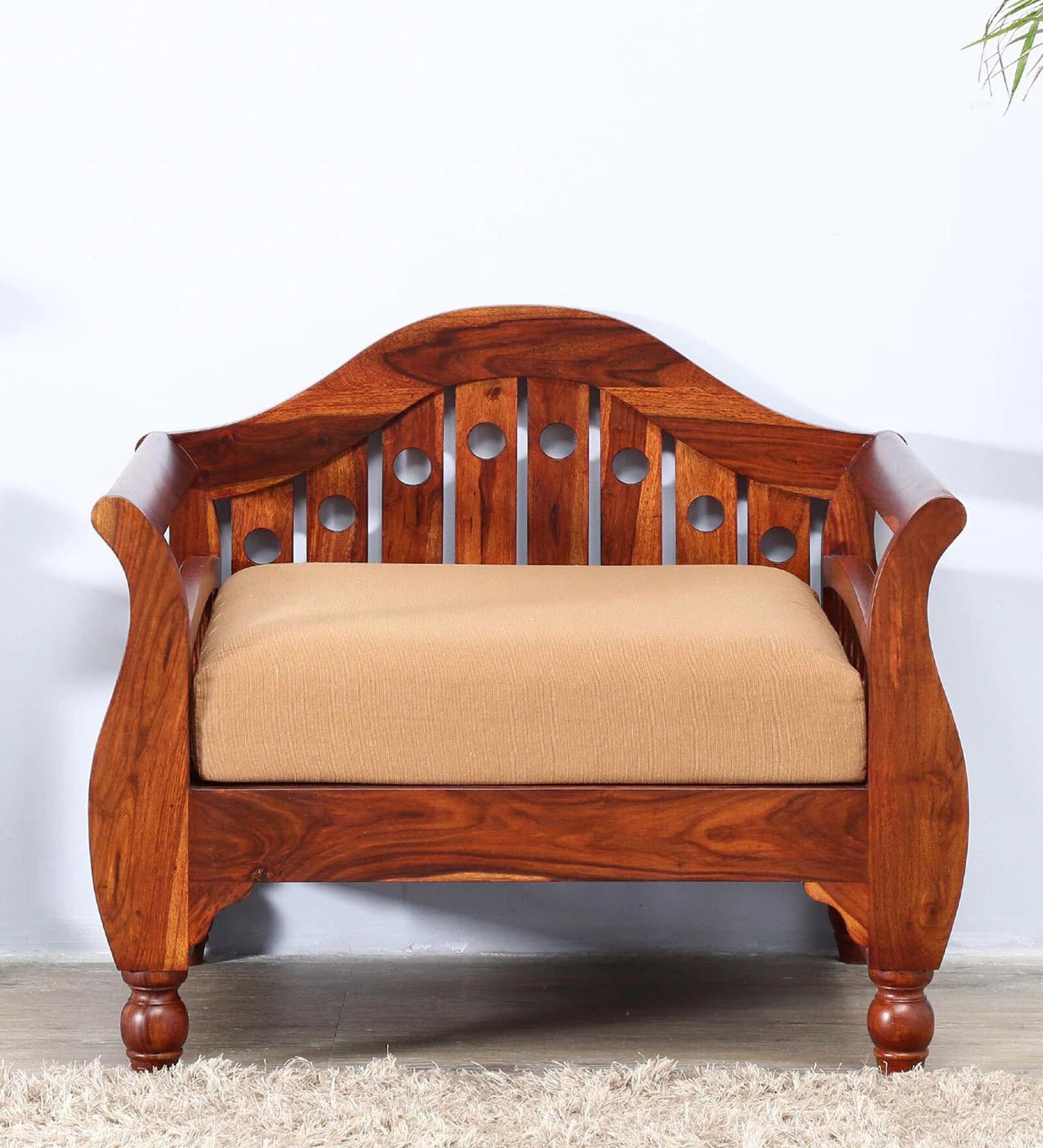 Buy Exeter Solid Wood 1 Seater Sofa in Honey Oak Finish By Mudramark