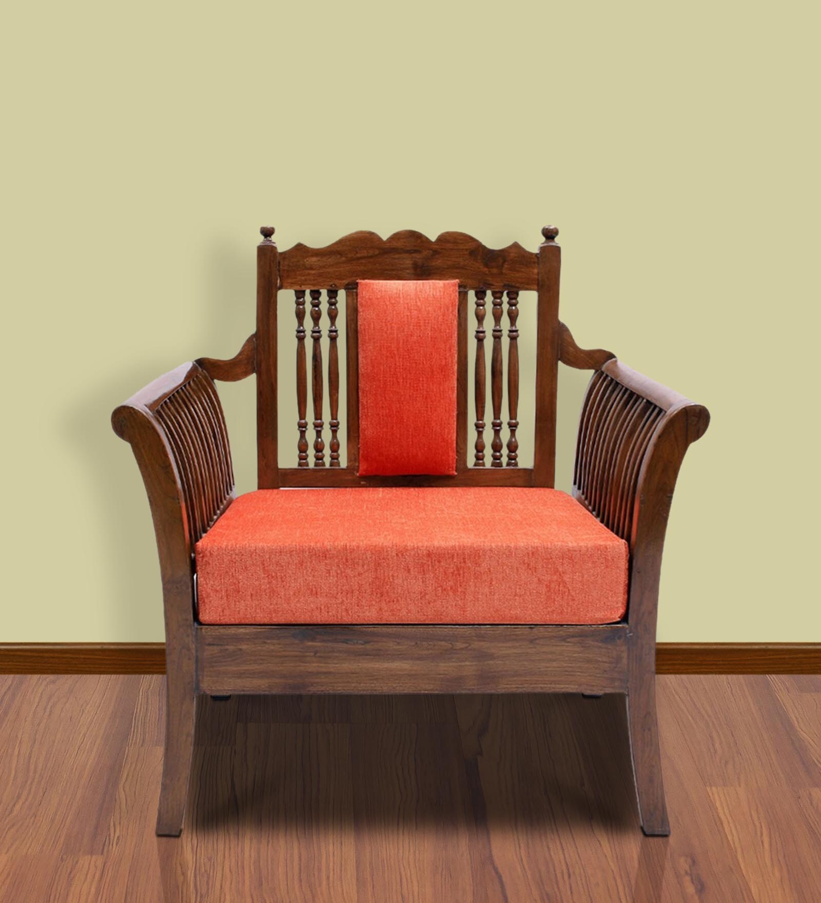 Buy Exeter Teak Wood One Seater Sofa in Natural Teak Finish by Finesse