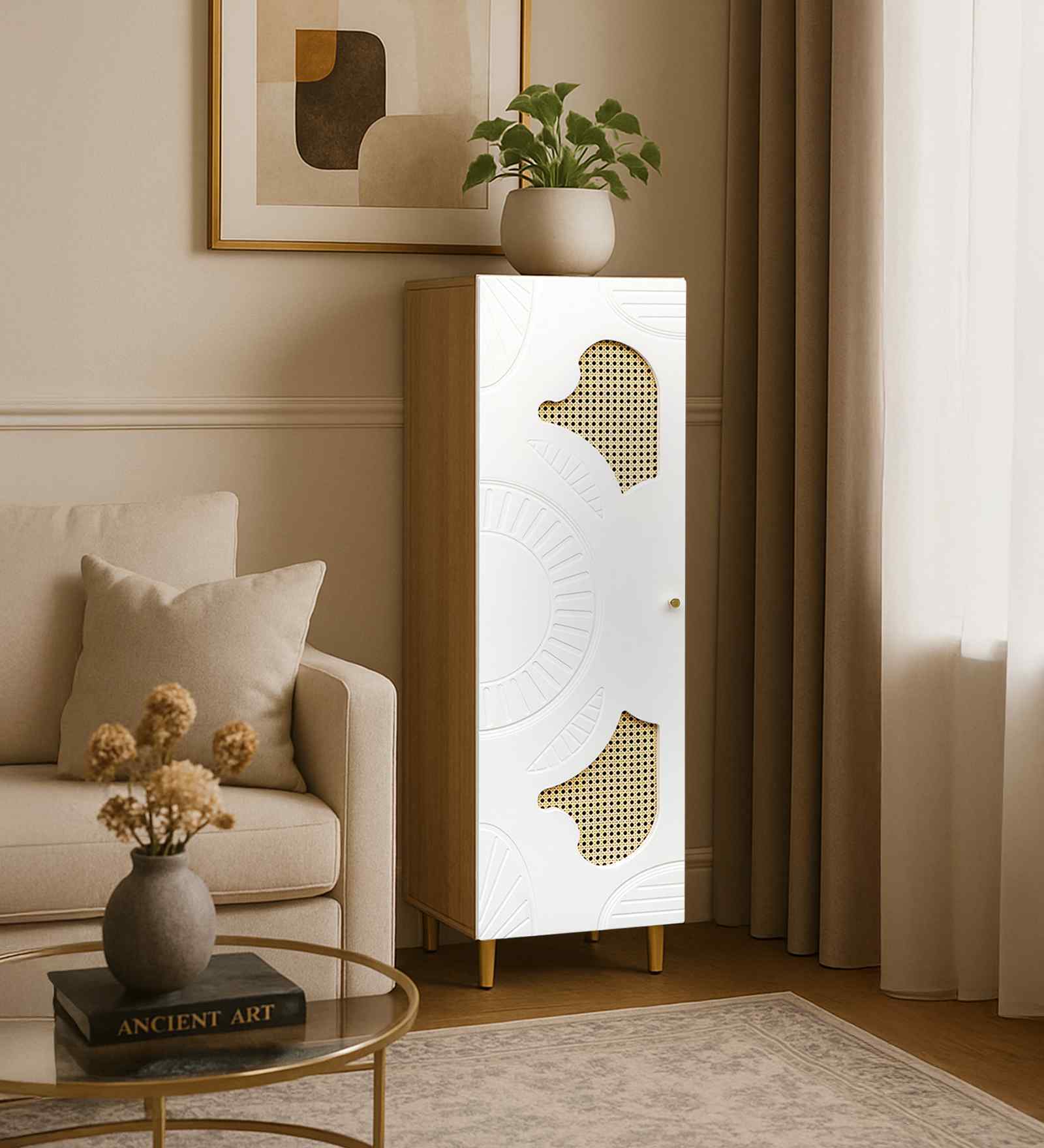 Exotica 12 Pair Shoe Cabinet With Adjustable Shelf In Oak & White finish