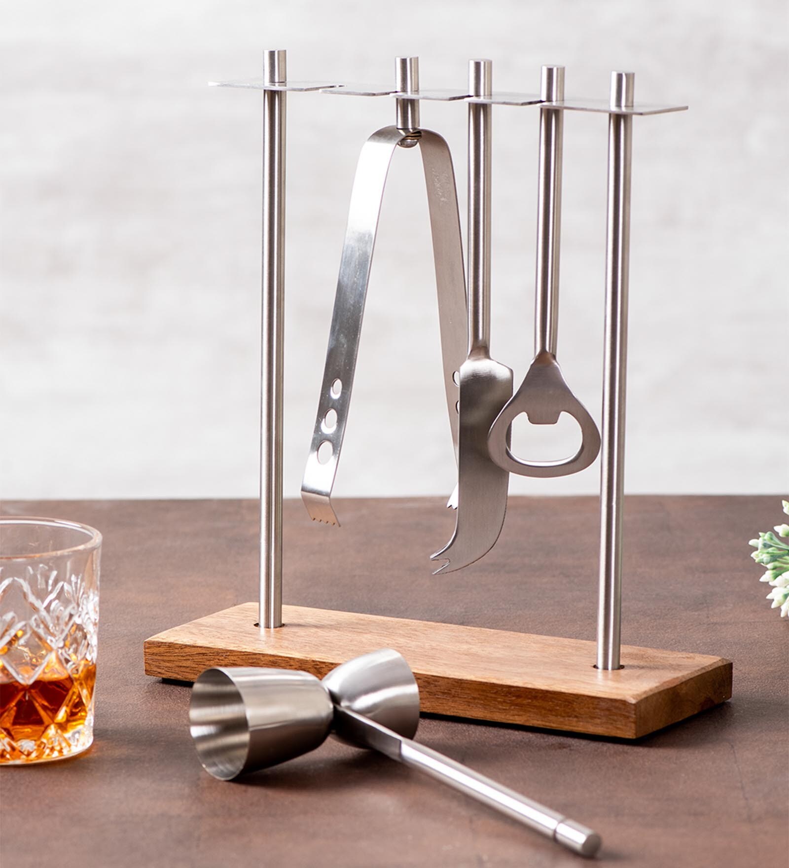 Buy Exquisite Stainless Steel Bar Tool Set with a Stand by NestRoots Online Bar Tools