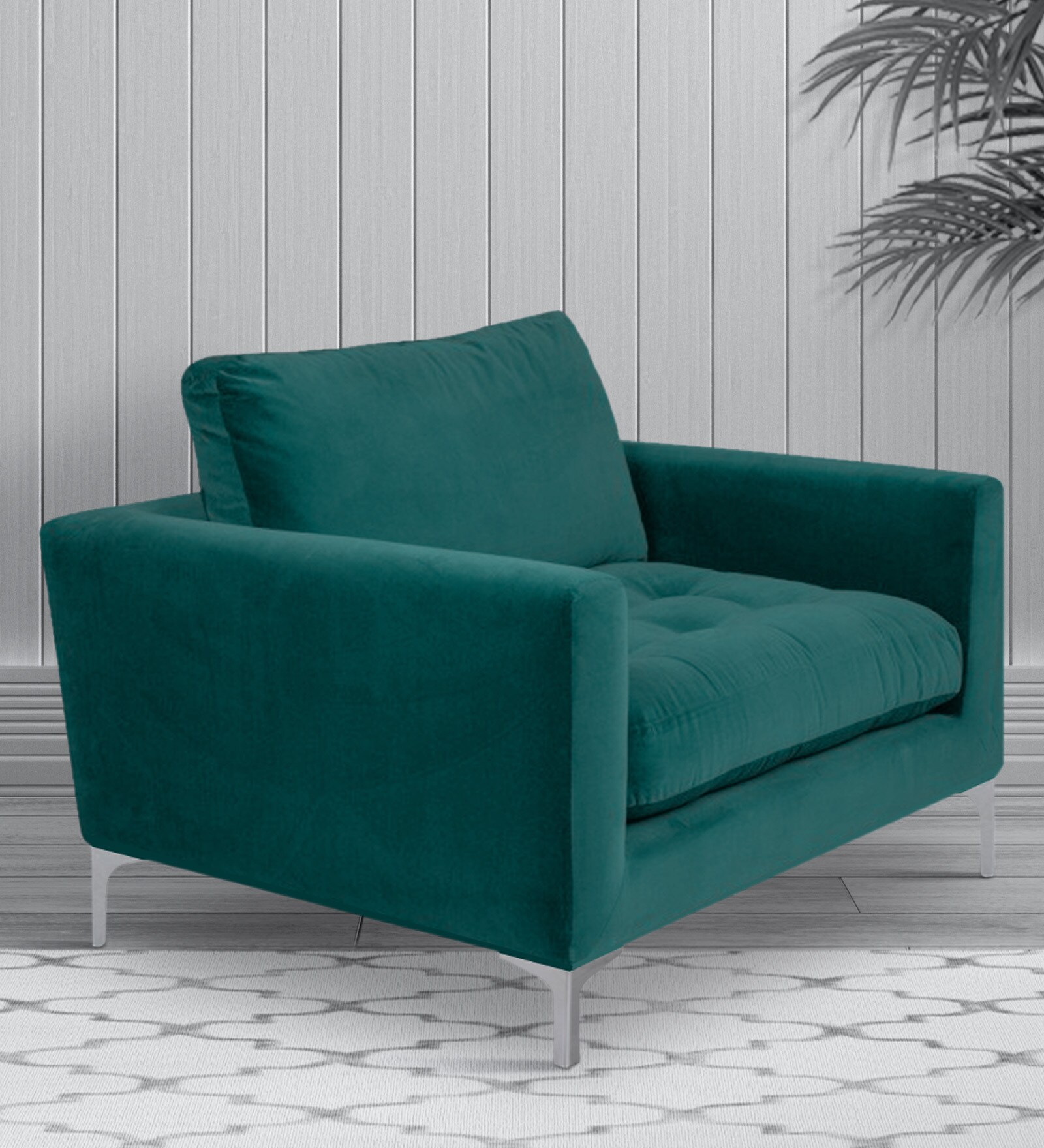 Extraordinary Fabric Lounge Chair in Green Colour