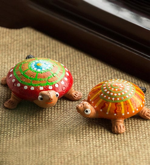 Red Brass Handmade Dhokra Art Squirtle Turtle Set Of 2