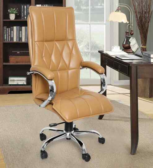 Executive Leatherette Office Chair In  Beige Colour With Matte Finish