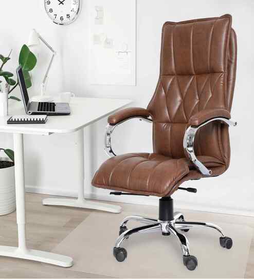 Executive Leatherette Office Chair In  Brown Colour With Matte Finish