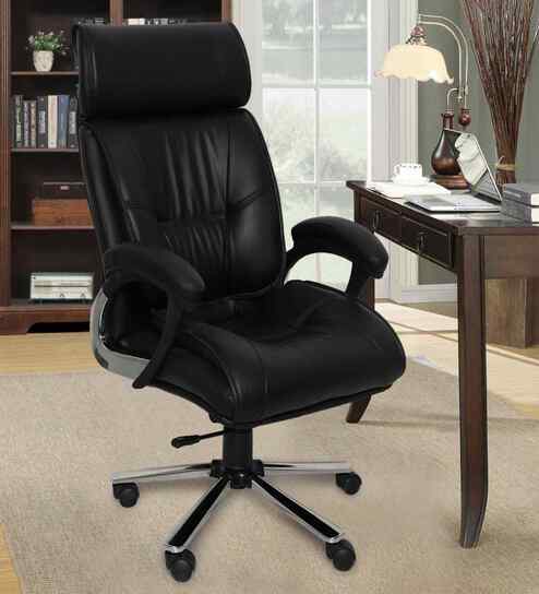 Executive Leatherette Office Chair In Black Colour With Headrest Support