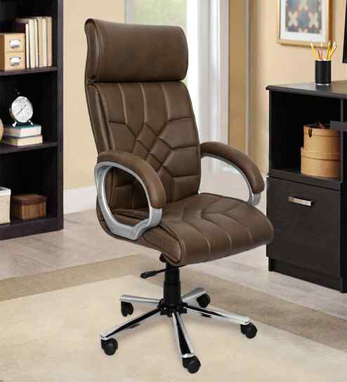 Executive Leatherette Office Chair In Chestnut Brown Colour