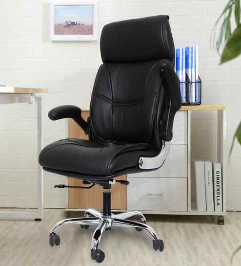 Executive Leatherette Office Chair In Solid  Black Colour
