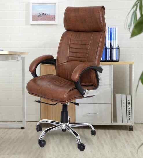 Executive Leatherette Office Chair In Walnut  Brown Colour