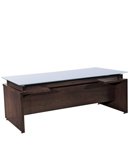 Buy Executive Table With Glass Top In Wenge Melamine Finish By