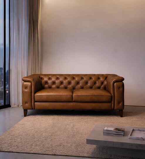 Exeter Chesterfield Leatherette 2 Seater Seater Sofa in Brown Color