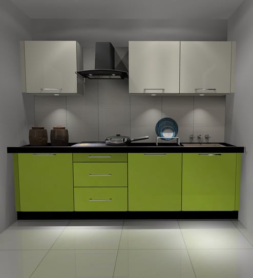 express 8 feet straight kitchen in high gloss white and lemon green finish by hometown express 8 fee fhxnwa