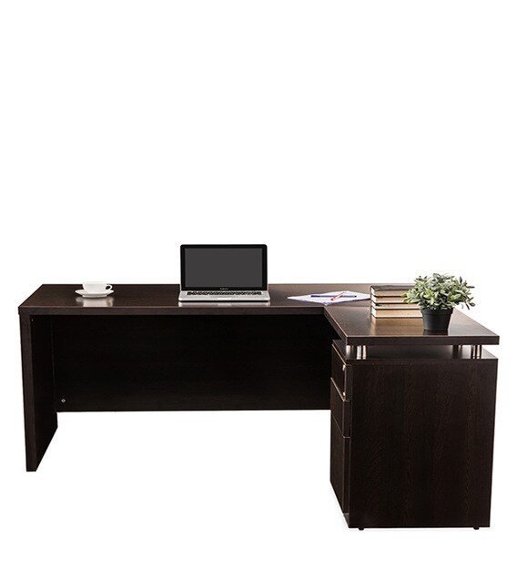Buy Executive L shaped Desk with Moveable Pedestal in Brown by Durian