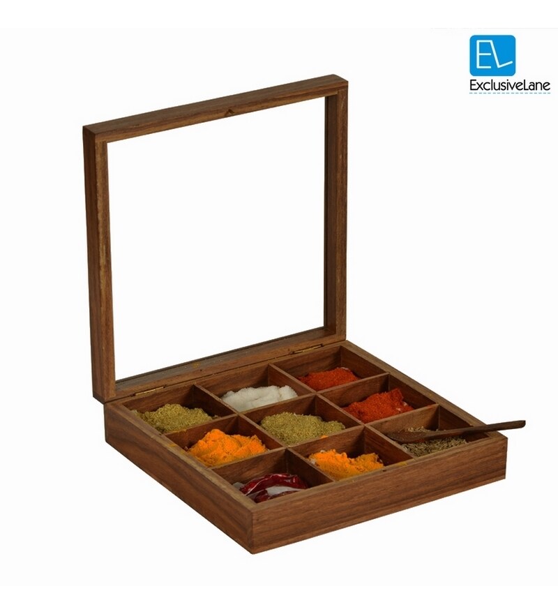 Buy ExclusiveLane Brown Sheesham Wood 2000 ML Spice Box Online Spice Boxes Kitchen