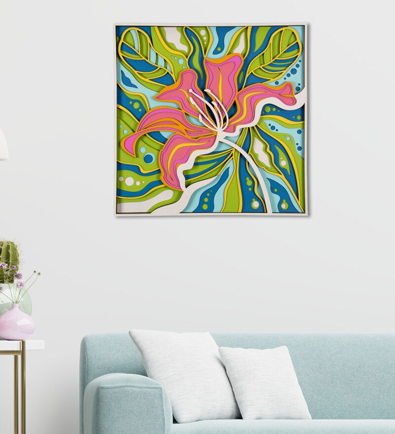 Buy Exotic Floral Pinewood Wall Mural in Multicolour by Wooden Art
