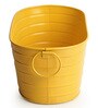 Glossy Yellow' Hand-Painted Floor Cum Table Planters Pot In Metal (Set Of 2)