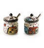 Hut Handpainted Ceramic Pickle & Chutney Jars With Spoons