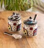 Hut Handpainted Ceramic Pickle & Chutney Jars With Spoons