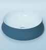 Ceramic Round Shape Blue & white Counter Top Wash Basin (H: 6, W: 18, D: 18 Inches)