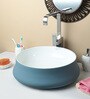 Ceramic Round Shape Blue & white Counter Top Wash Basin (H: 6, W: 18, D: 18 Inches)