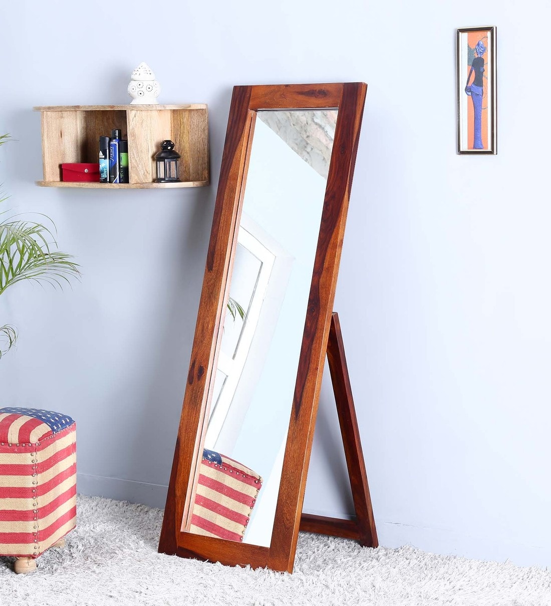 Buy Mango Wood Full Length Mirror in Brown colour By Woodenmood Online