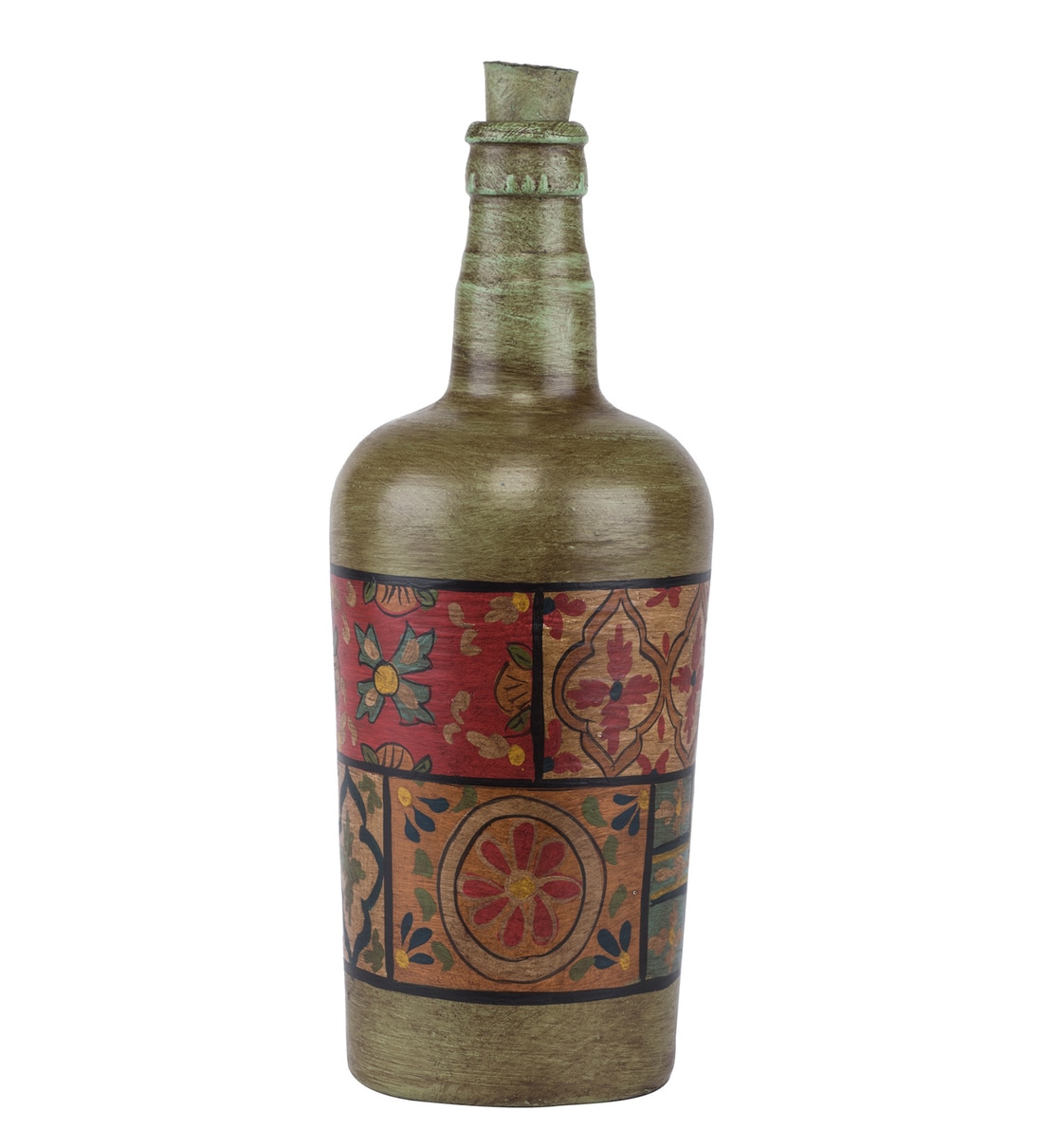 Buy Multicolour Floral Painted Decorative Bottle Glass Vase by Fabuliv