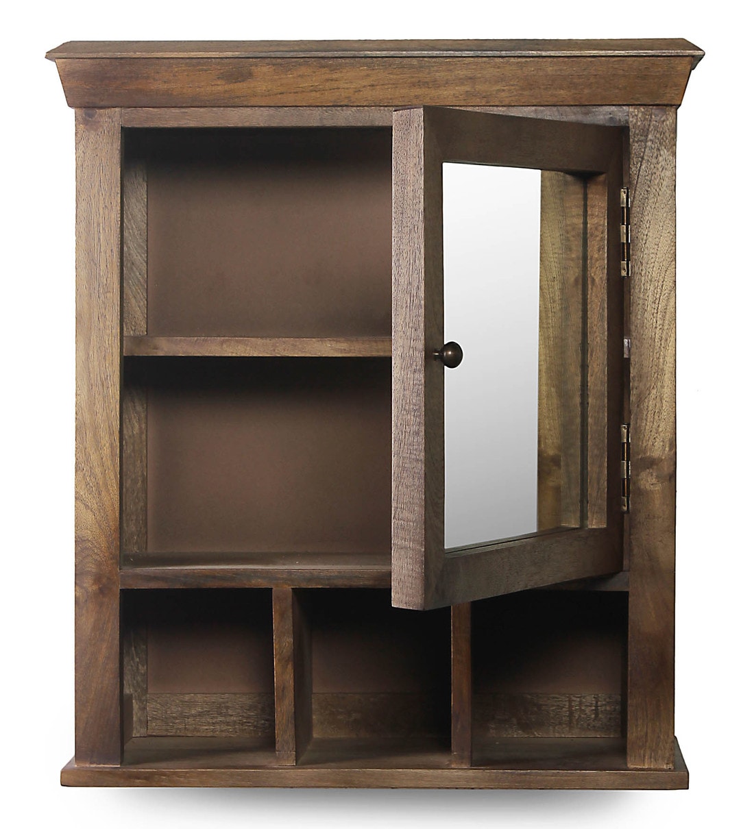 Buy Mango Wood Brown 5 Compartment Bathroom With Mirror by