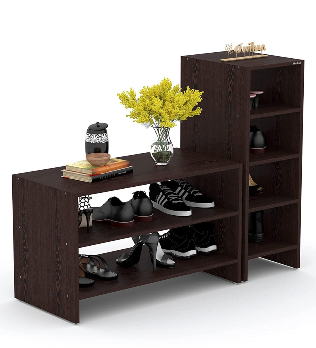 Buy Falter Open Shoe Rack in Wenge Finish by Anikaa Online Open Shoe