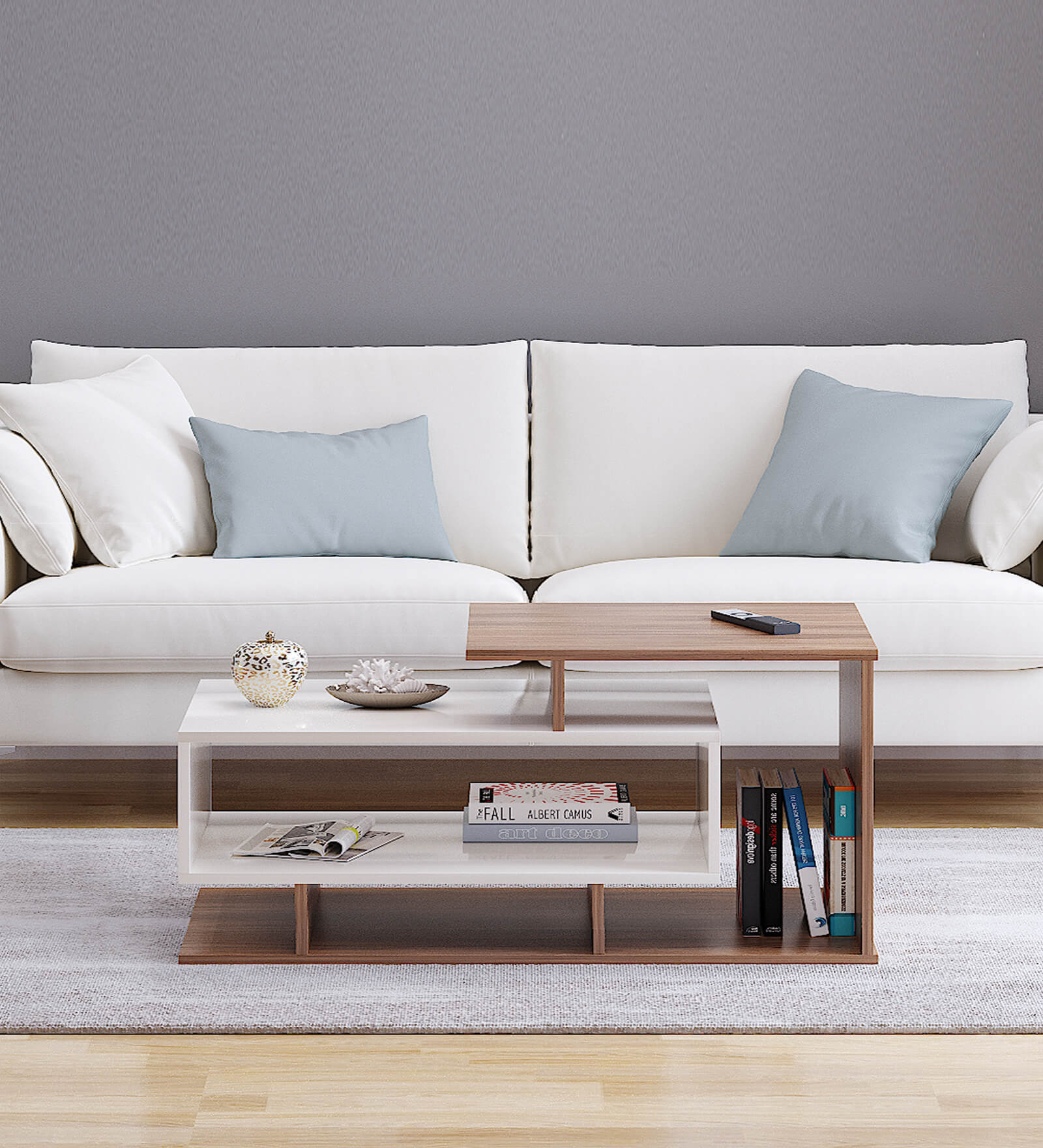 Fabelio Coffee Table In Exotic Teak & Frosty White Finish