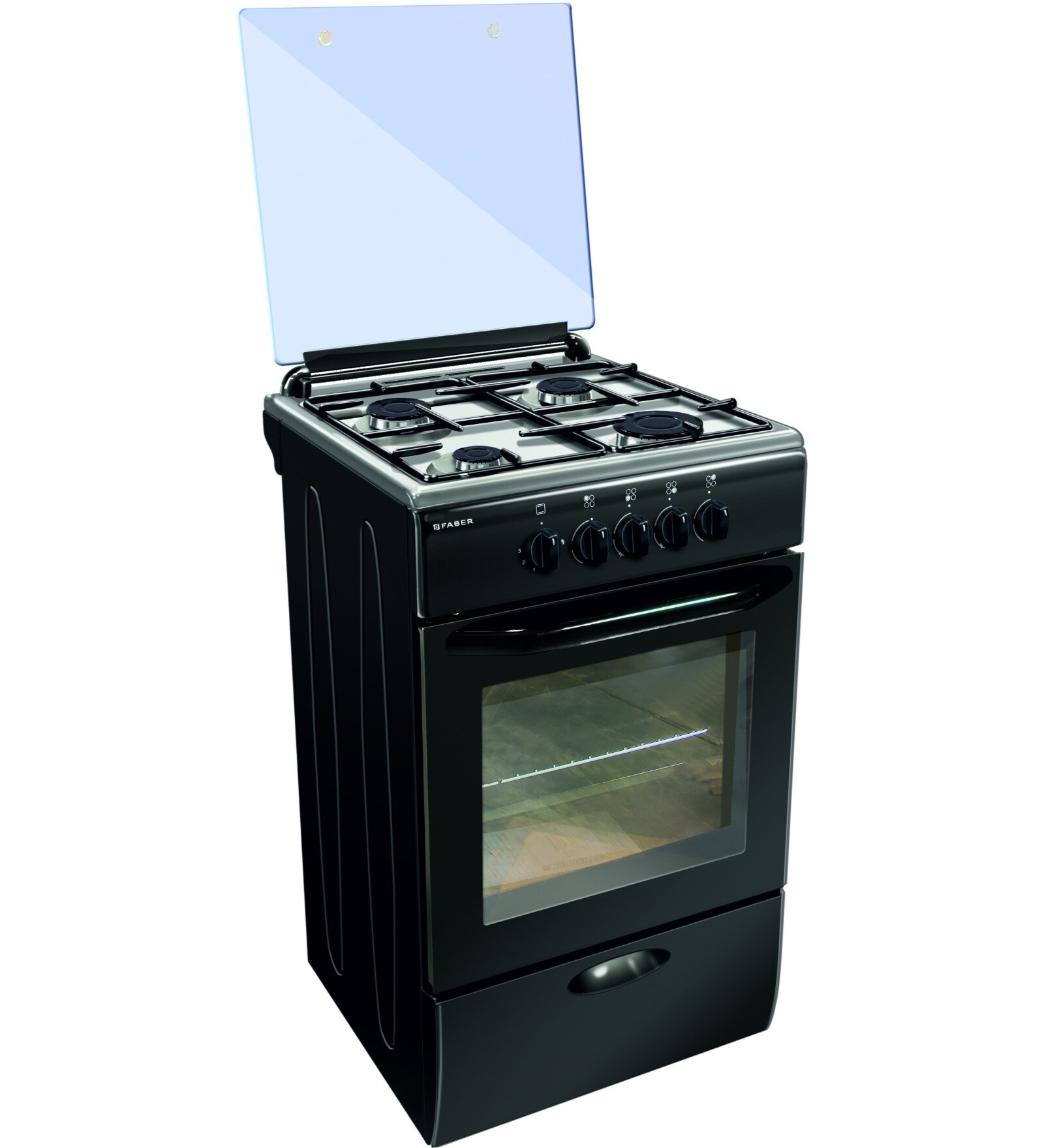 Faber 4 Burner PB Ignition Cooking Range w 44L Oven & Gas Grill (FCR-44L-BK-4B-4F-Black)
