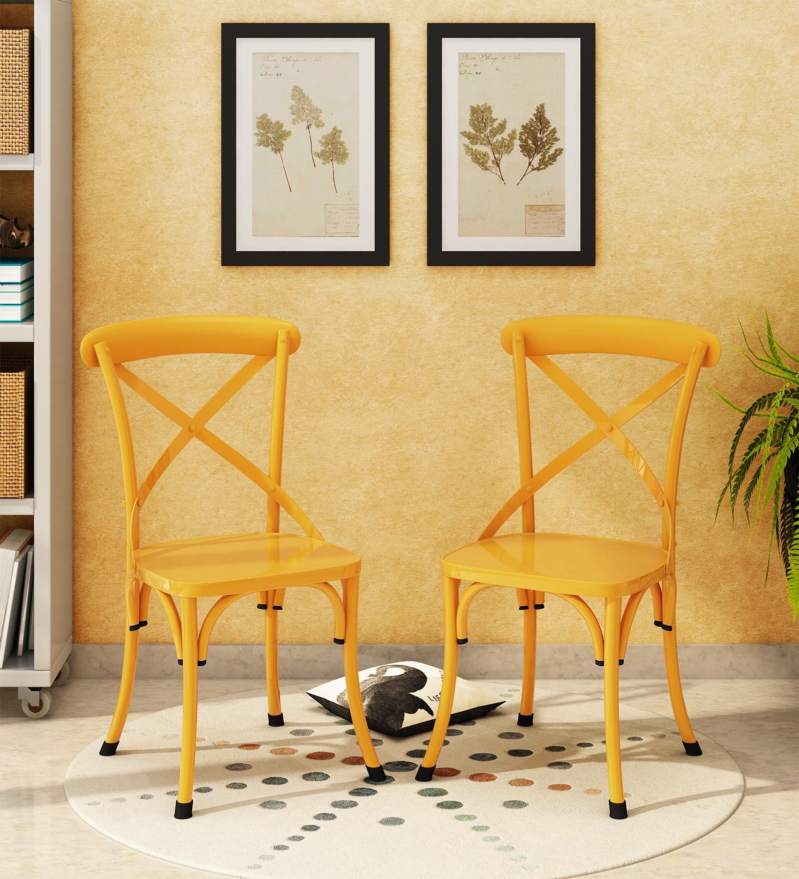 Buy Fabian Metal Chair (Set of 2) in Yellow Colour Bohemiana By