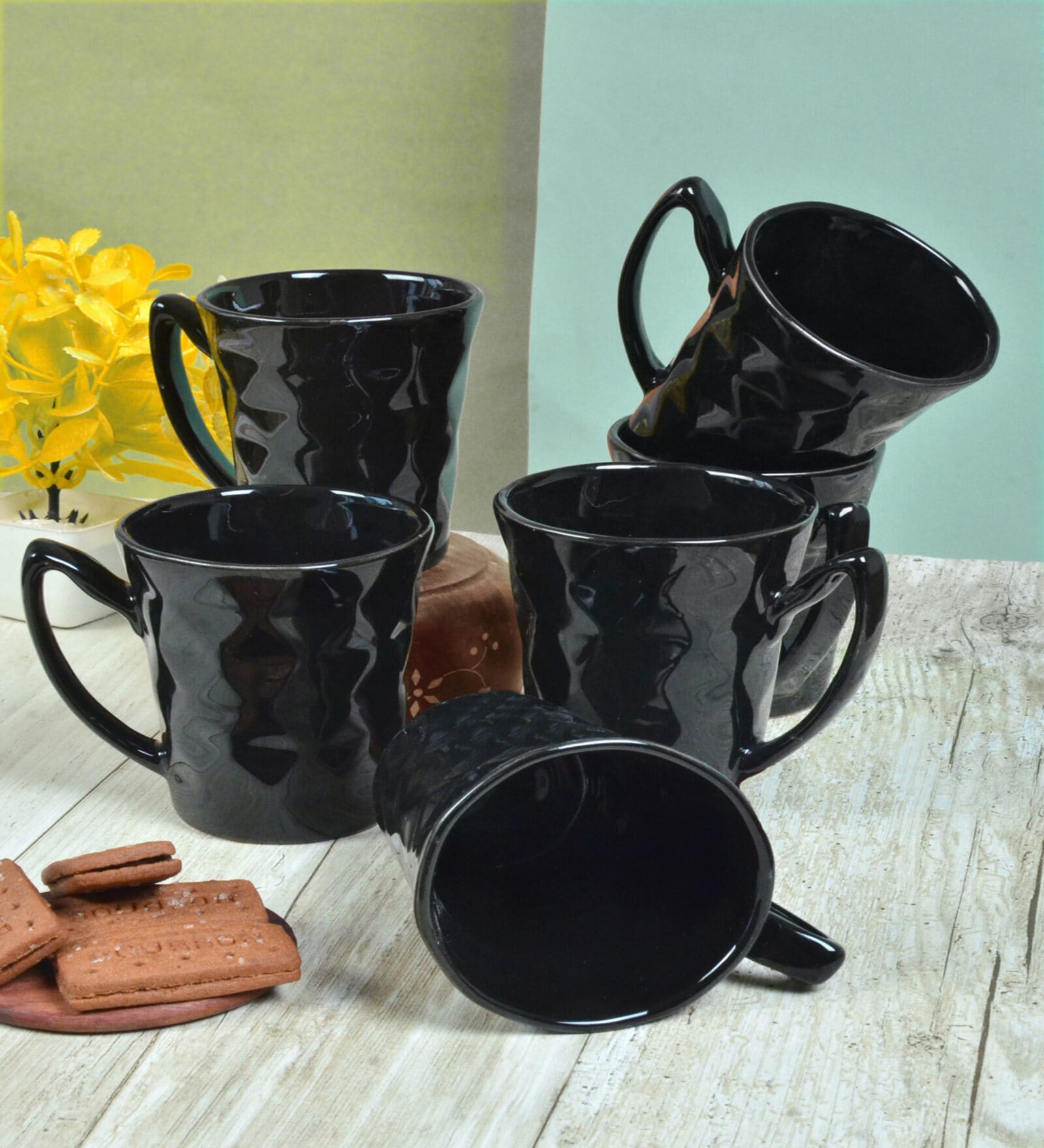Black Ceramic 310 ml Glossy Handcrafted (Set of 6) Coffee Mug